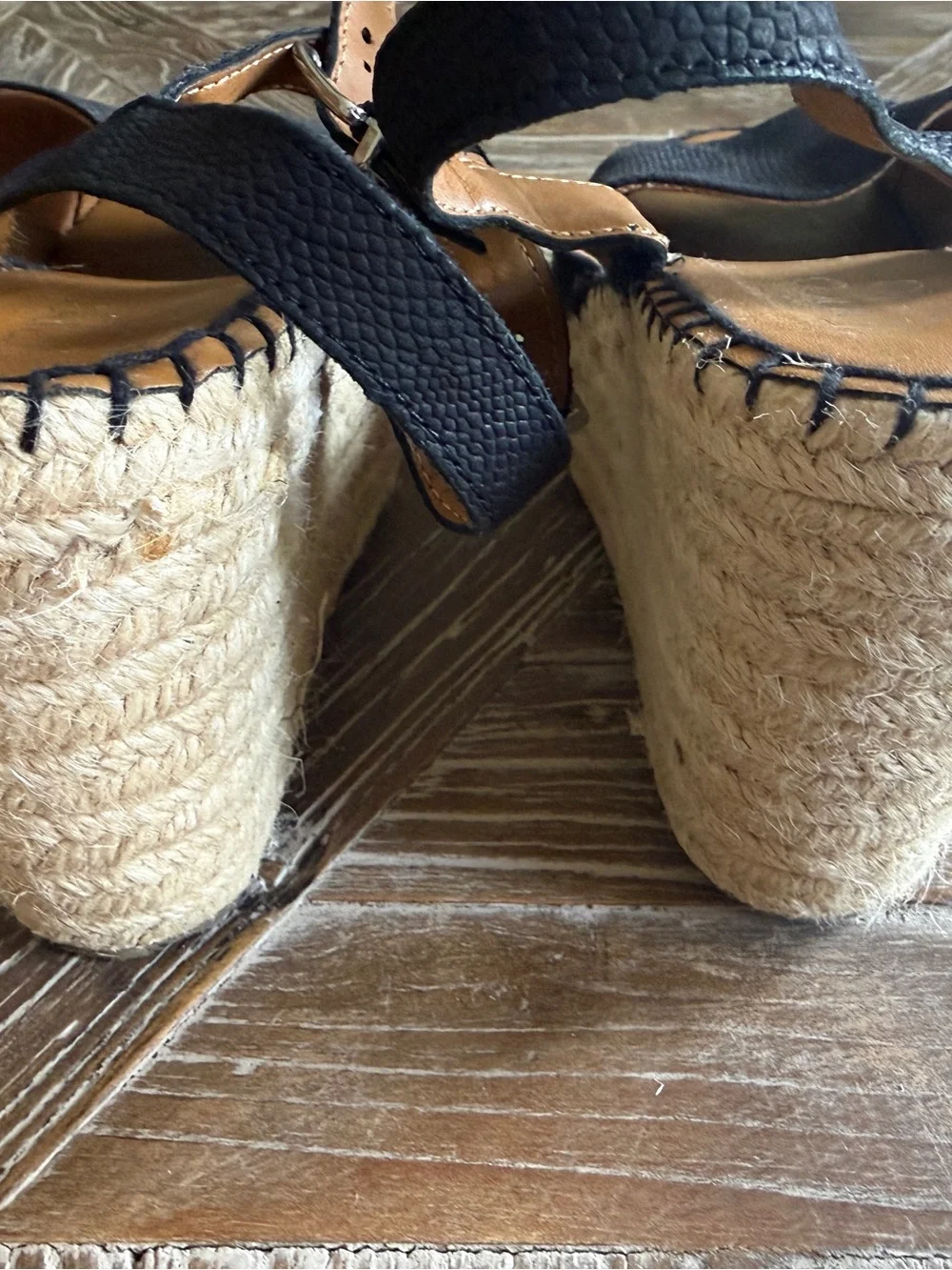 Franco Sarto Black Textured 3” Espadrille Sandals with Ankle Strap